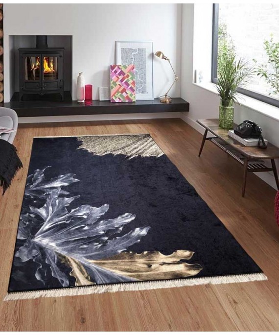 Carpet Decorative Leaves Black 160*230