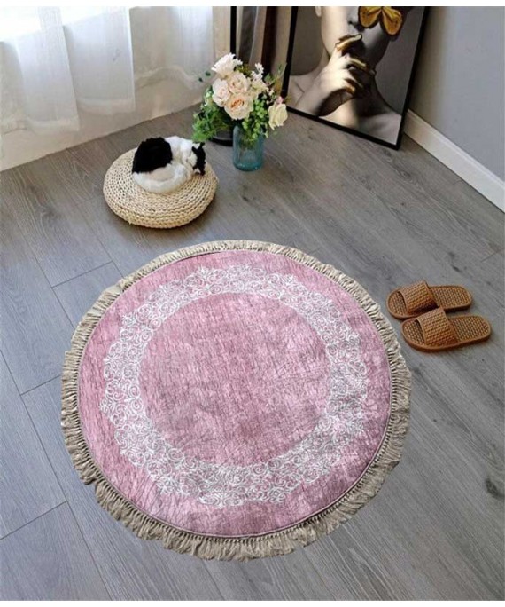 Carpet Round White Pink 120*120