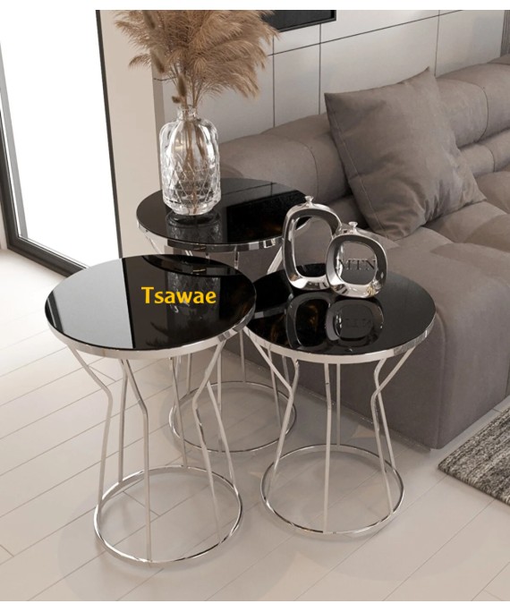 Decorative Table Milano Silver & Black 3 pieces