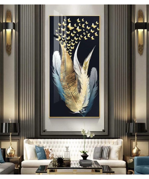 Plate Glass Feathers B Black & Gold