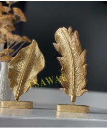 Leaves&Feather Resin Shape Gold 2 Pieces