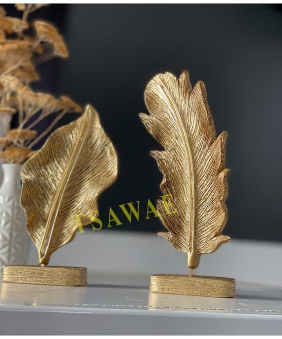 Leaves&Feather Resin Shape Gold 2 Pieces