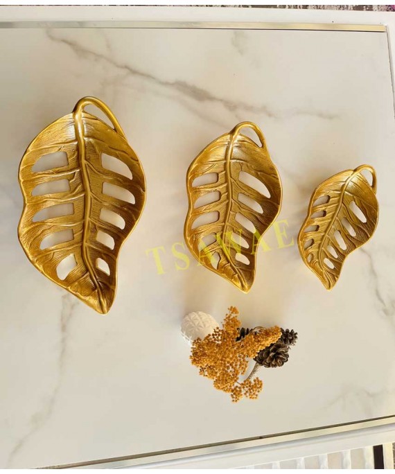  Leaves Modern Resin Shape Gold 3 Pieces