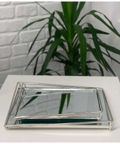 Trays Decor Silver Curved Modern 2 Pieces