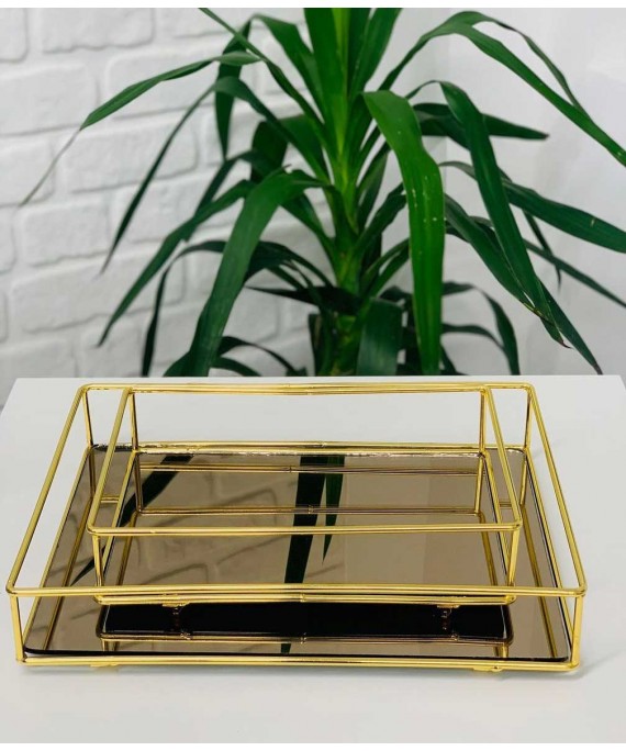 Trays Decor Gold Square two lines 2 Pieces